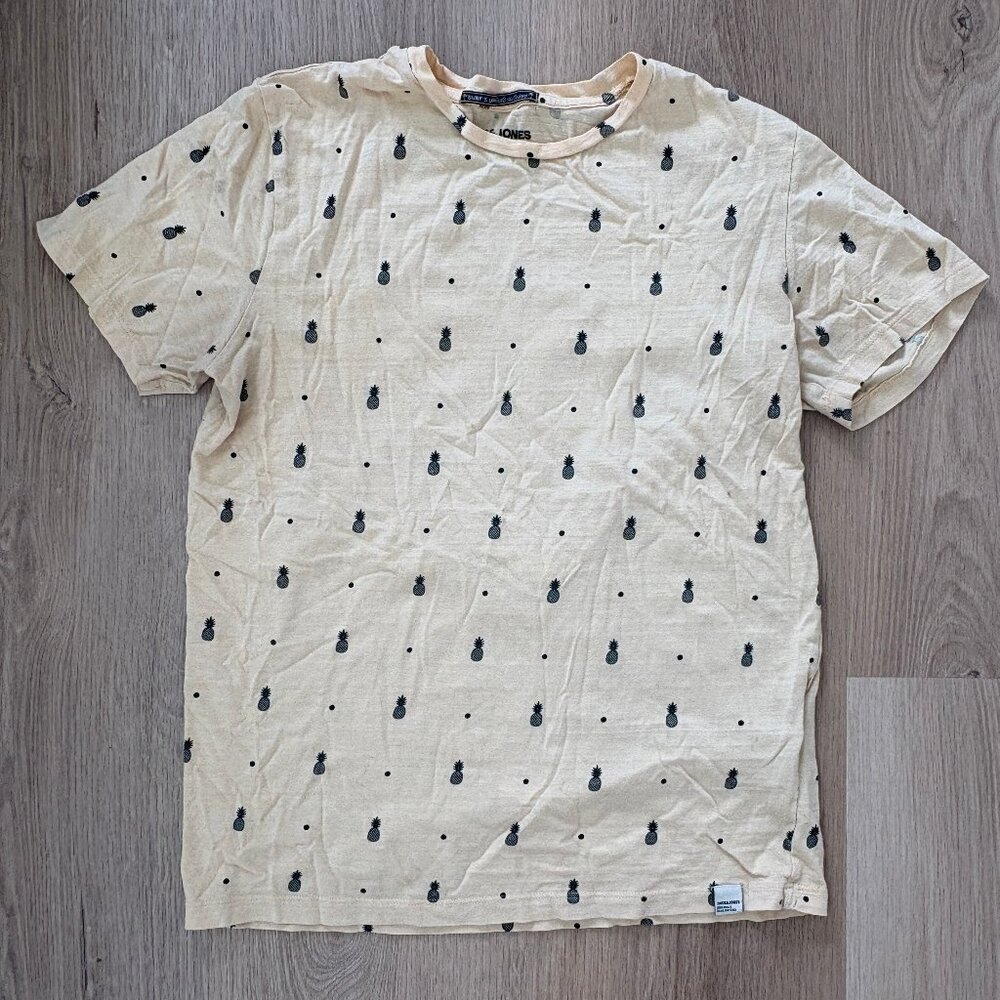 Jack & Jones Pineapple Print T-Shirt Men’s Medium Yellow Summer Graphic Tee